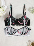 10382 a08-10 Dos Piezas Sujetador De Encaje Sexy Para Mujer SHEIN
