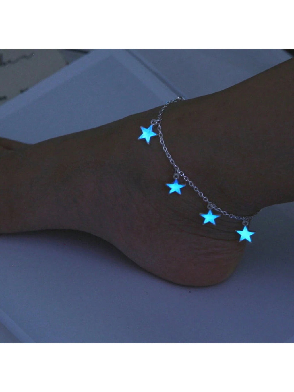 9076 1b-035 Tobillera Con Borlas Y Estrella Luminosa Azul