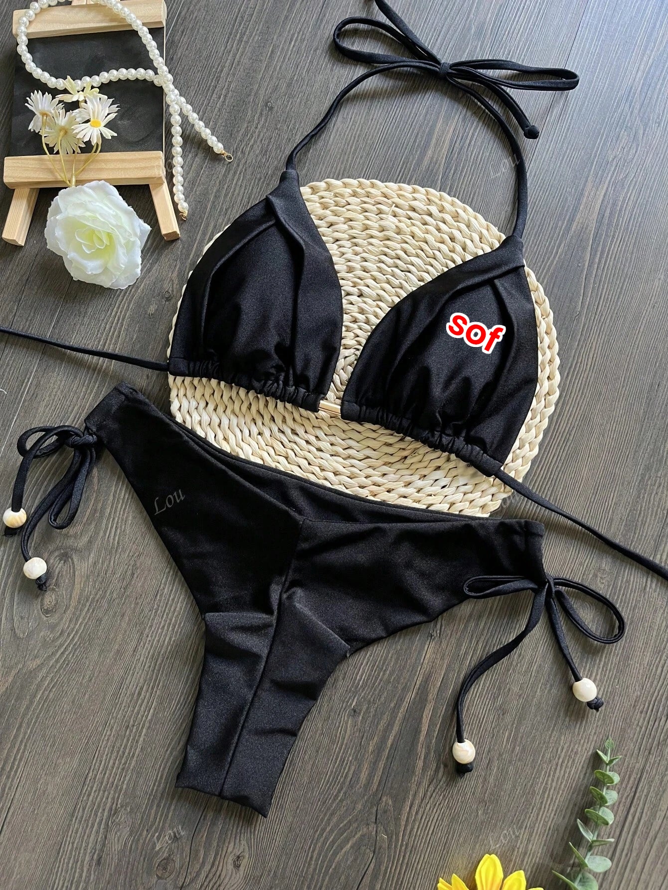 19796 1t-002 Bikini de un solo color con top halter y amarres 2Pzs