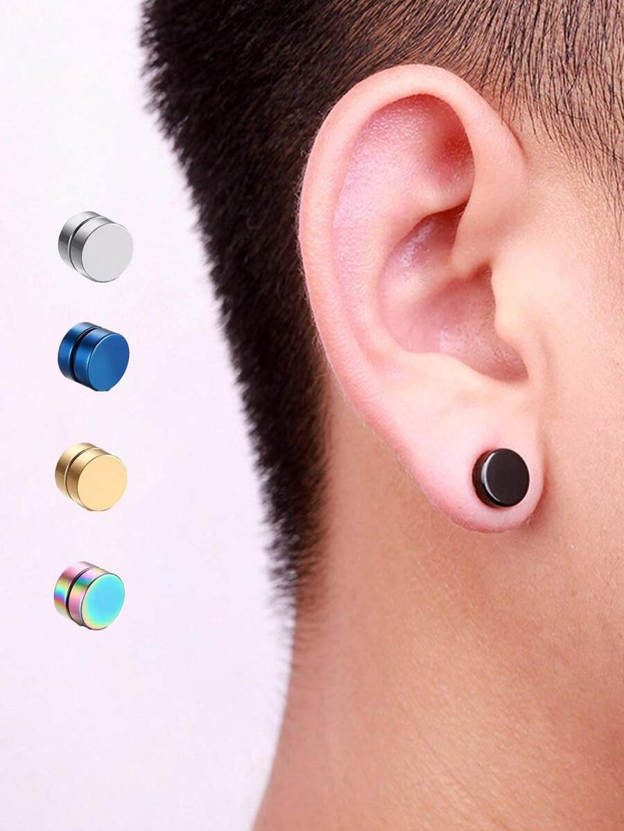 11353 1b-070 Pendientes Sin Perforación De Clip De Oreja Magnética De Acero Inoxidable Punk Para Hombres