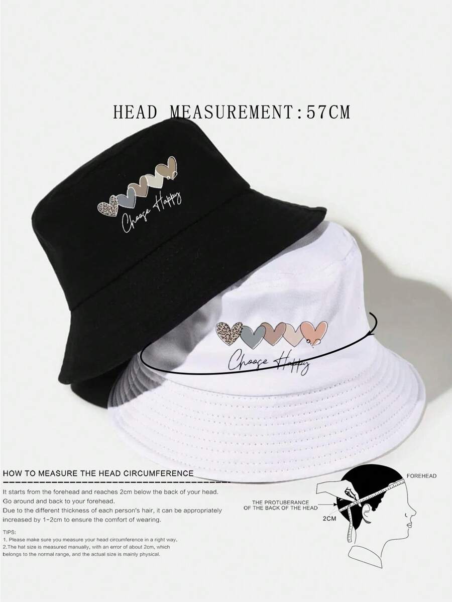 8821 1t-002 Sombrero 2 piezas De Pescador Con Correa Ajustable Y Patrón De Corazones Negro Y Blanco