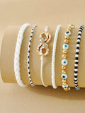 10986 1b-055 6 Piezas De Pulseras Ajustables A La Moda Bohemias Tejidas Y Decoradas Con Ojo Y Cristal