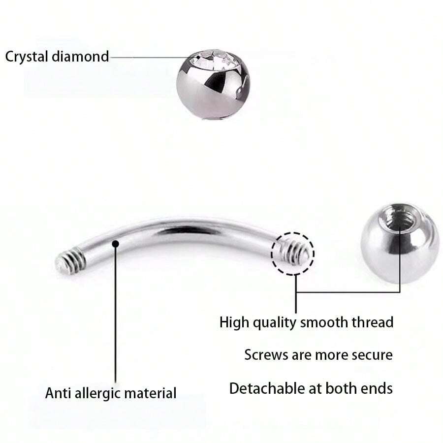 11118 1b-010 1 Pieza De Anillo De Acero Inoxidable De Doble Cabeza Decorado Con Diamantes De Imitación Multi-color Para Ceja/labio