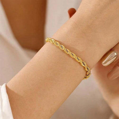 10987 b03-22  Pulsera De Cadena Trenzada De Acero Inoxidable En Tono Dorado