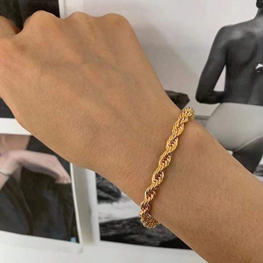 10987 1b-055 Pulsera De Cadena Trenzada De Acero Inoxidable En Tono Dorado