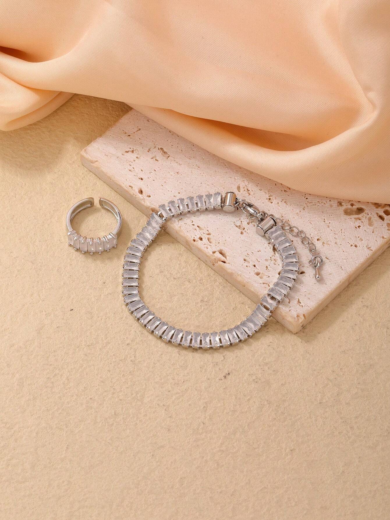 10053 1b-076 Conjunto De Pulsera De Acrílico Y Conjunto De Anillo