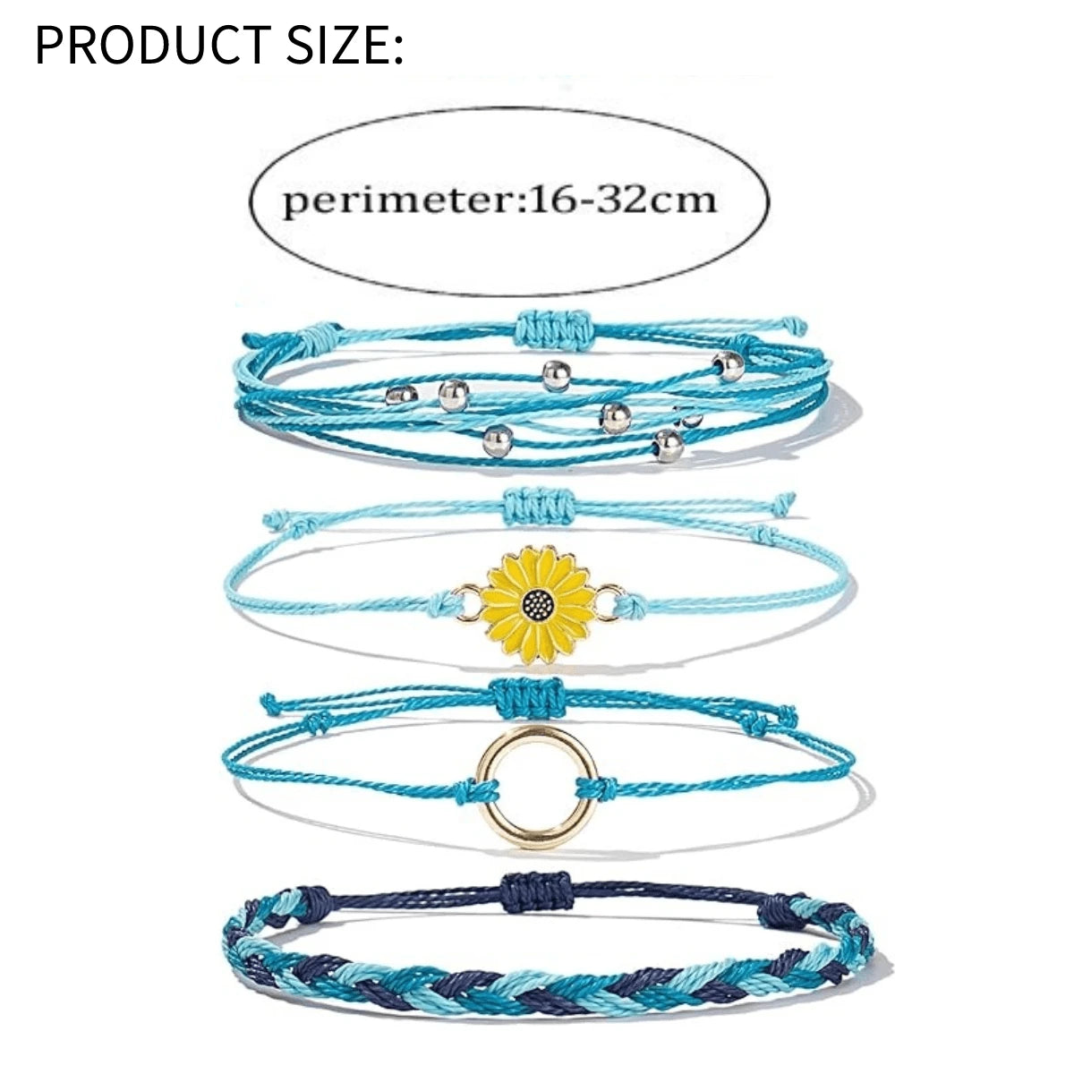 11116 1b-073 4 Piezas/set Pulsera De Cuerda Trenzada Hecha A Mano Con Dijes De Margarita