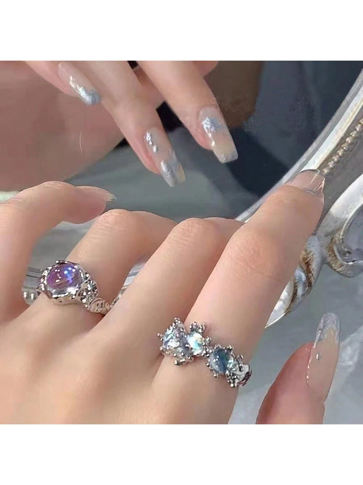 9386 1b-065 Un Juego/2 Piezas Juego De Anillos ajustables De Unión Incrustados Con Piedras