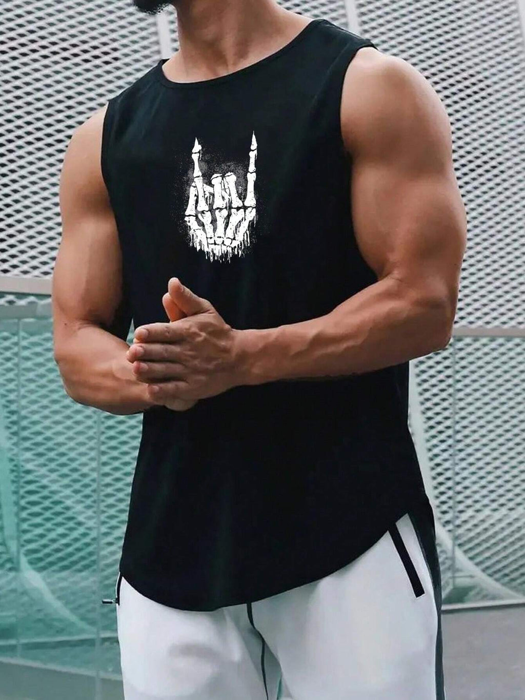 9751 1t-006 Camiseta Sin Mangas Con Calavera Y Manos Desnudas Para Hombre