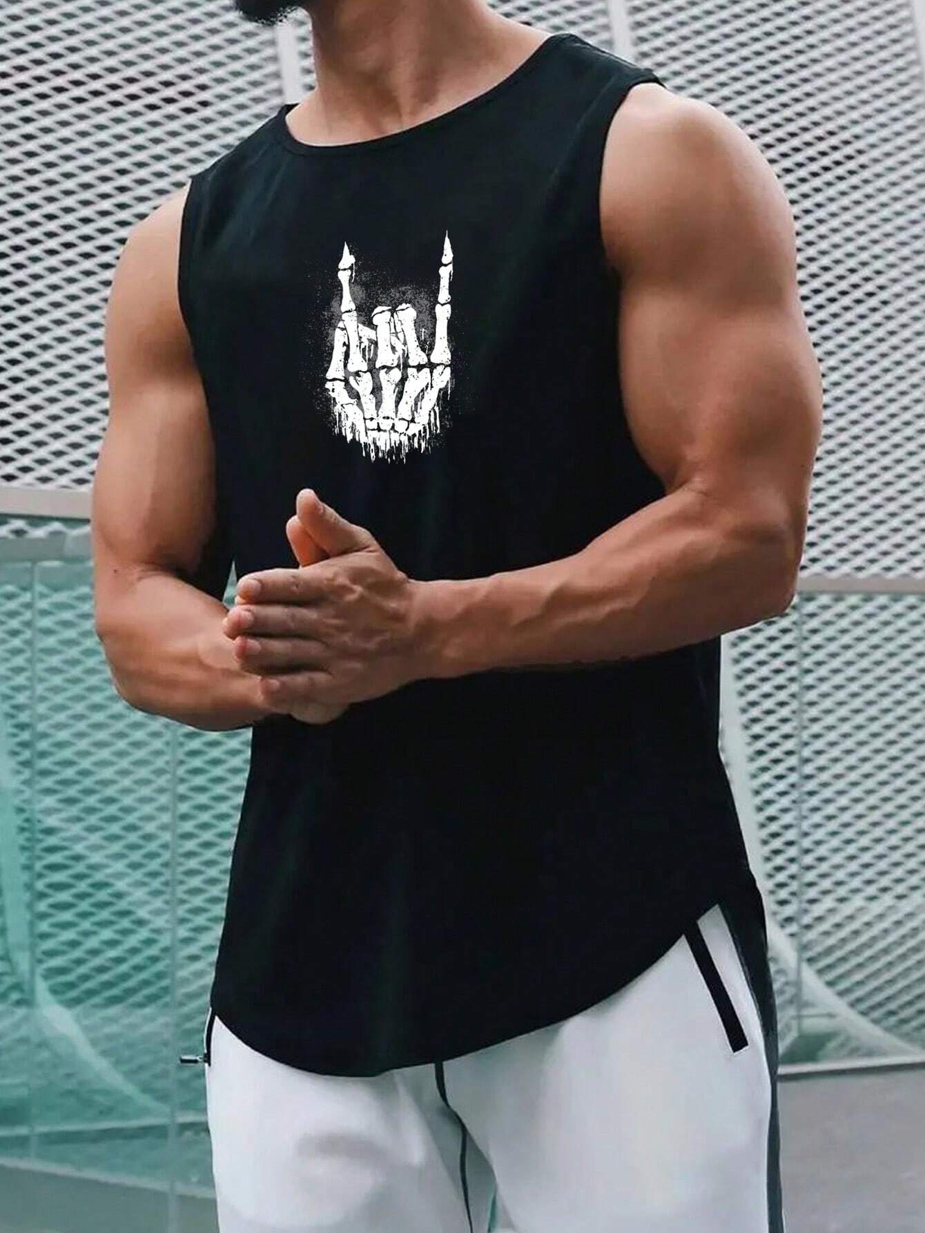 9751 1t-006 Camiseta Sin Mangas Con Calavera Y Manos Desnudas Para Hombre