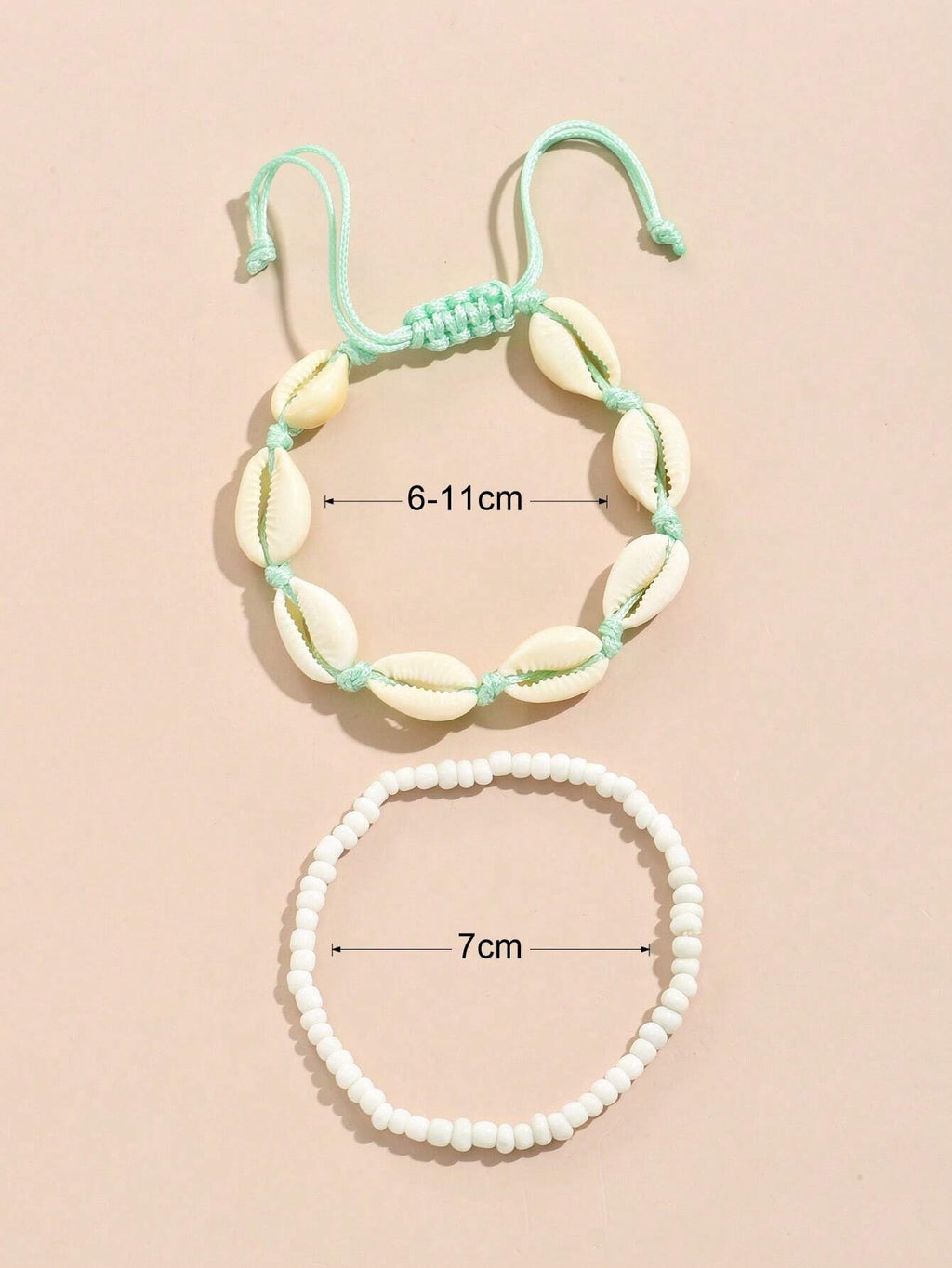 9063 1b-054 Set Tobilleras Trenzadas Con Cuentas Y Conchas