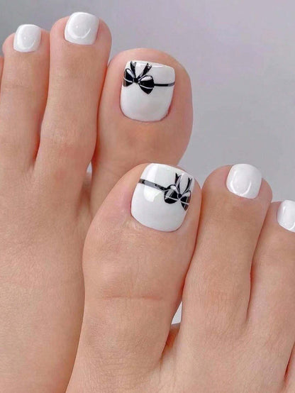 10962 1b-03-22 Conjunto De 24 Uñas Acrílicas Con Diseño De Lazo Y Presión Para Los Pies