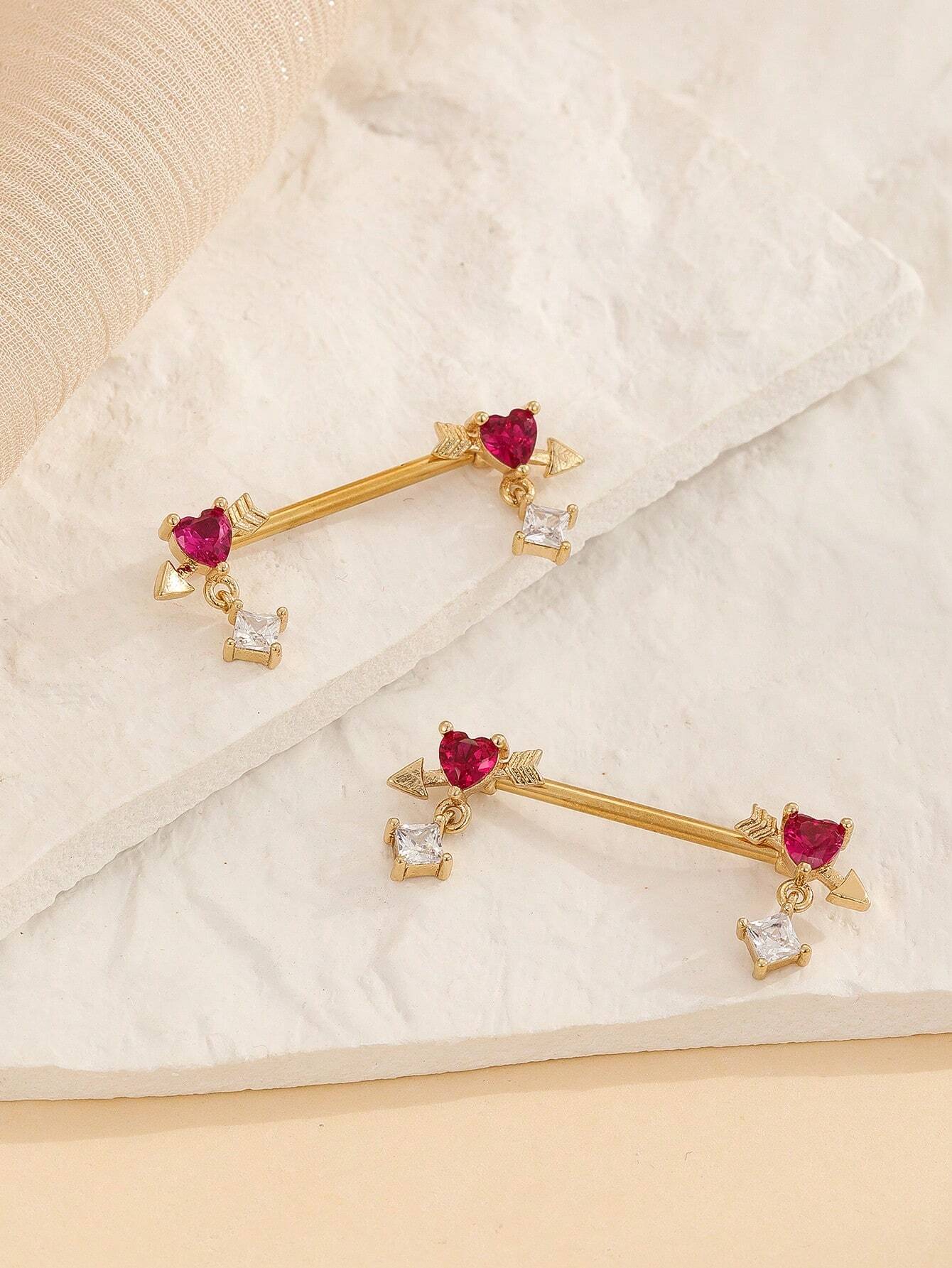 10023 1b-076 Piercing Pezón Artificial Con Forma De Corazón Rojo De Acero Inoxidable