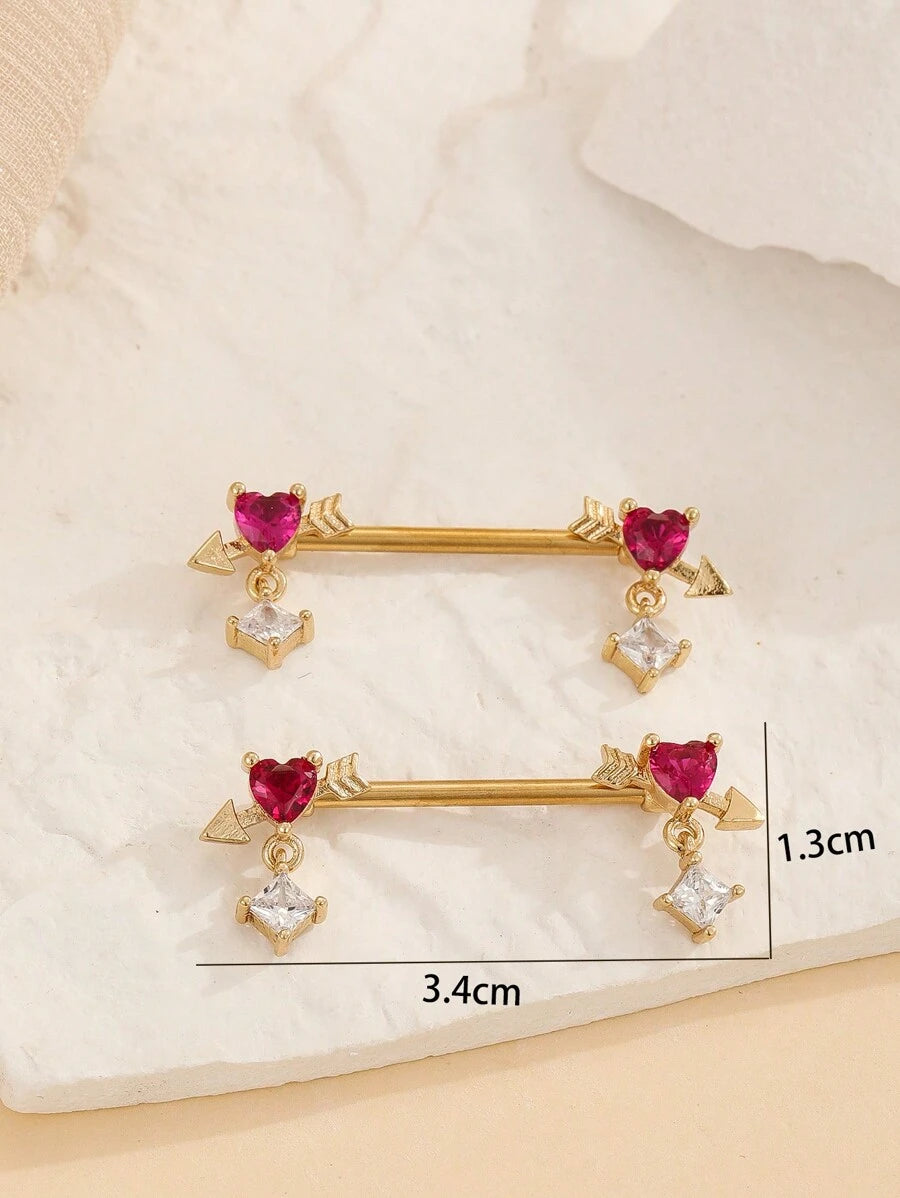 10023 1b-076 Piercing Pezón Artificial Con Forma De Corazón Rojo De Acero Inoxidable