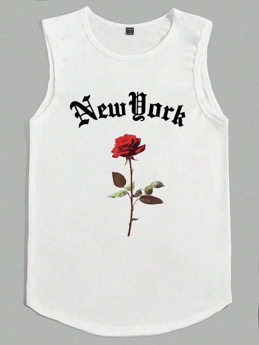 9319 a05-12 Camiseta Sin Mangas Para Hombre Con Impresión De Letras Y Rosas