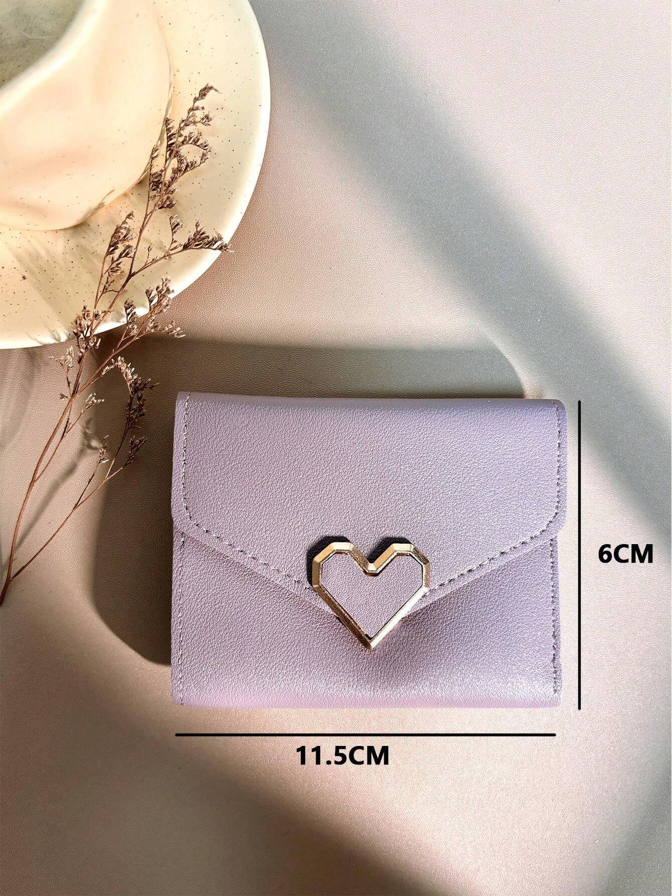 11165 1t-002 cartera De Piel Sintética De Color Sólido Con Diseño De Corazón De Melocotón Y Múltiples Ranuras Para Tarjetas
