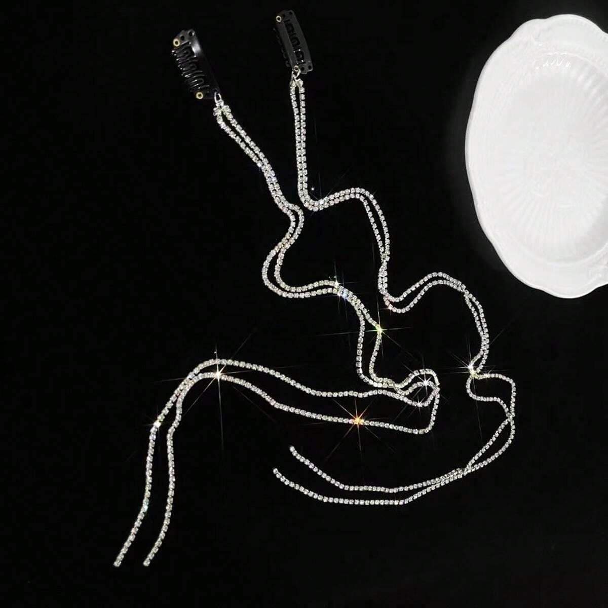 9733 1b-045 Dos Piezas Rhinestone Cadena De Borlas Para Clips De Pelo Y Banda Para La Cabeza