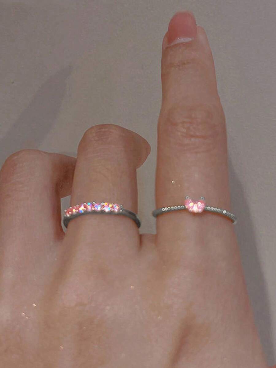 9377 a10-27 Dos Piezas/set Anillo ajustable De Corazón Con Diamantes De Imitación Para Parejas