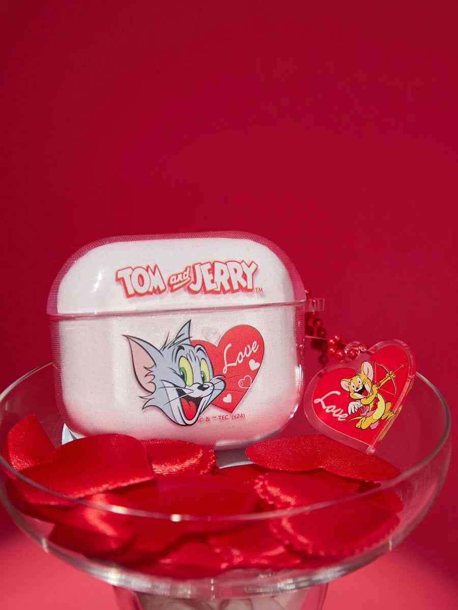 10392 b01-24 Funda De AirPods 3 Tono Rosa Y Translúcido Para El Día De San Valentín  TOM & JERRY X SHEIN