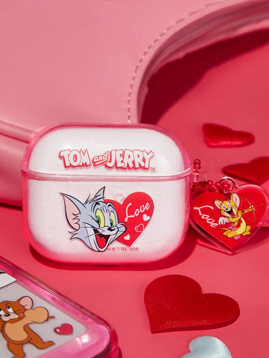 10392 b01-24 Funda De AirPods 3 Tono Rosa Y Translúcido Para El Día De San Valentín  TOM & JERRY X SHEIN