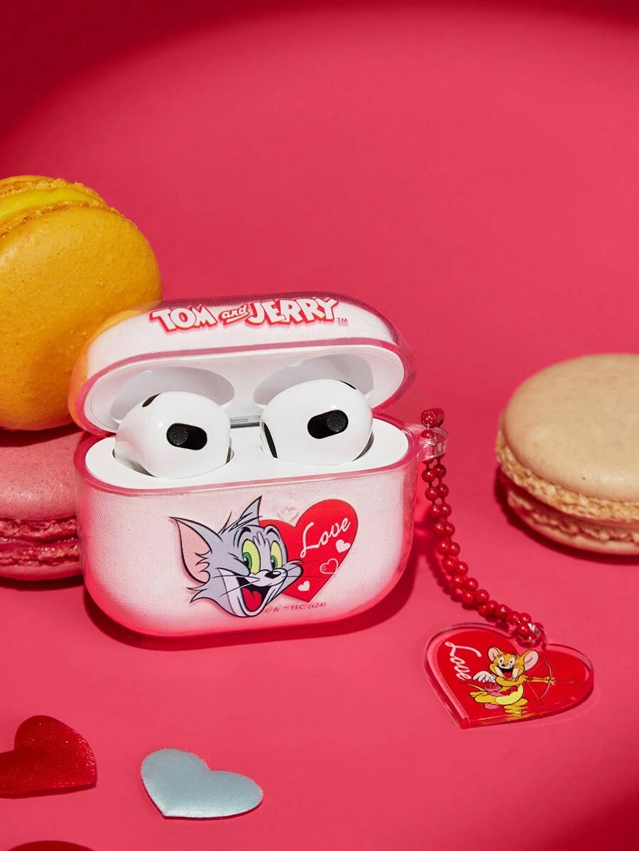 10392 b01-24 Funda De AirPods 3 Tono Rosa Y Translúcido Para El Día De San Valentín  TOM & JERRY X SHEIN