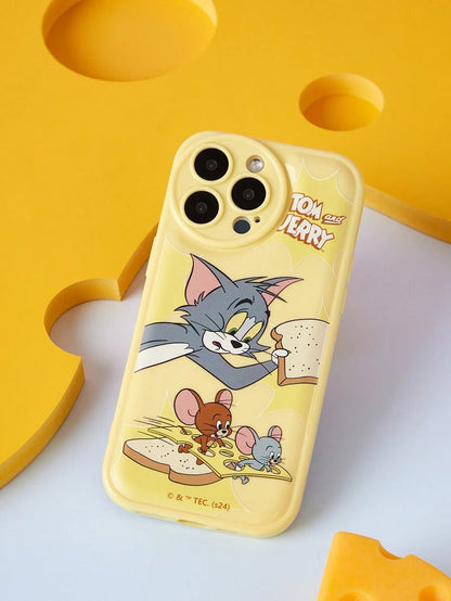 10391 2t-014 Funda De Móvil Amarilla Impresa TOM & JERRY X SHEIN