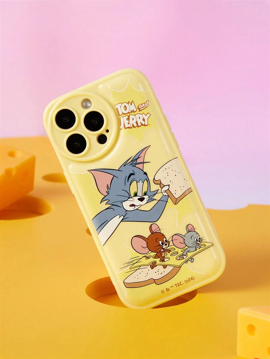 10391 2t-014 Funda De Móvil Amarilla Impresa TOM & JERRY X SHEIN