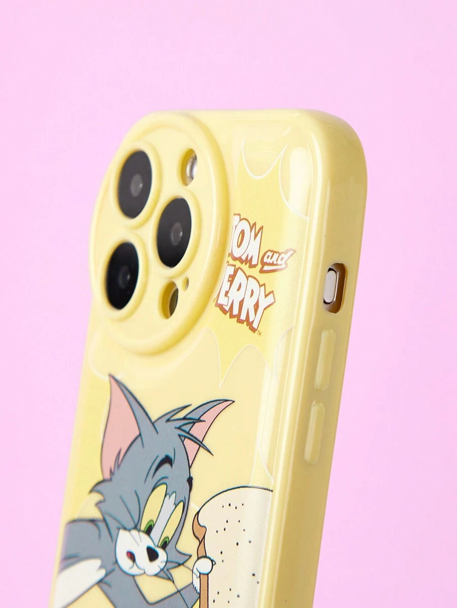 10391 2t-014 Funda De Móvil Amarilla Impresa TOM & JERRY X SHEIN