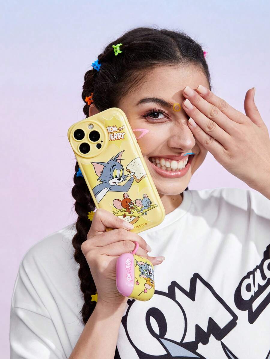 10391 2t-014 Funda De Móvil Amarilla Impresa TOM & JERRY X SHEIN