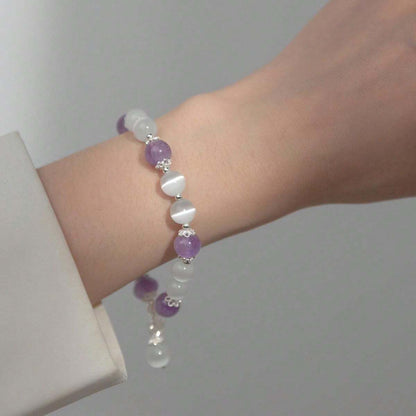 10940 1b-01-21 Brazalete De Cuentas De Luz De Luna Gris Con Perlita Blanca