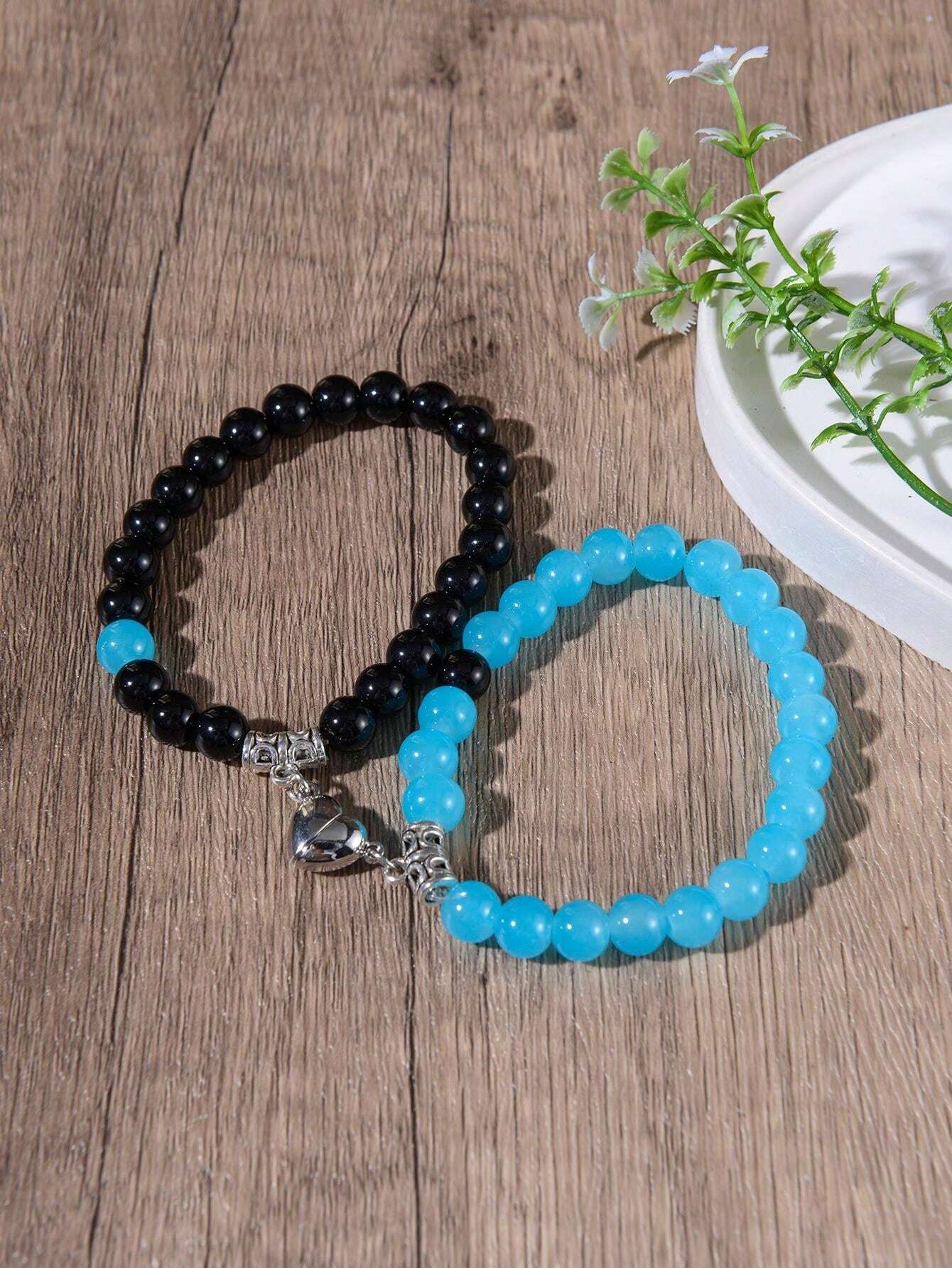 10904 1b-016 conjunto 2 piezas Pulsera con cuenta magnético con accesorio de corazón