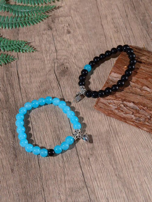 10904 1b-016 conjunto 2 piezas Pulsera con cuenta magnético con accesorio de corazón