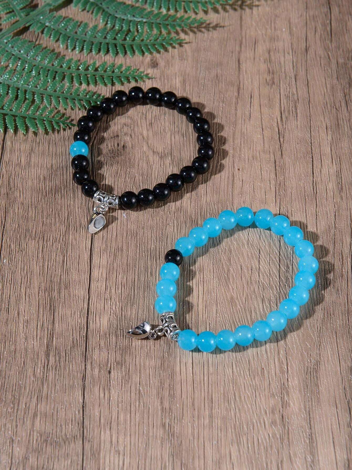 10904 1b-016 conjunto 2 piezas Pulsera con cuenta magnético con accesorio de corazón