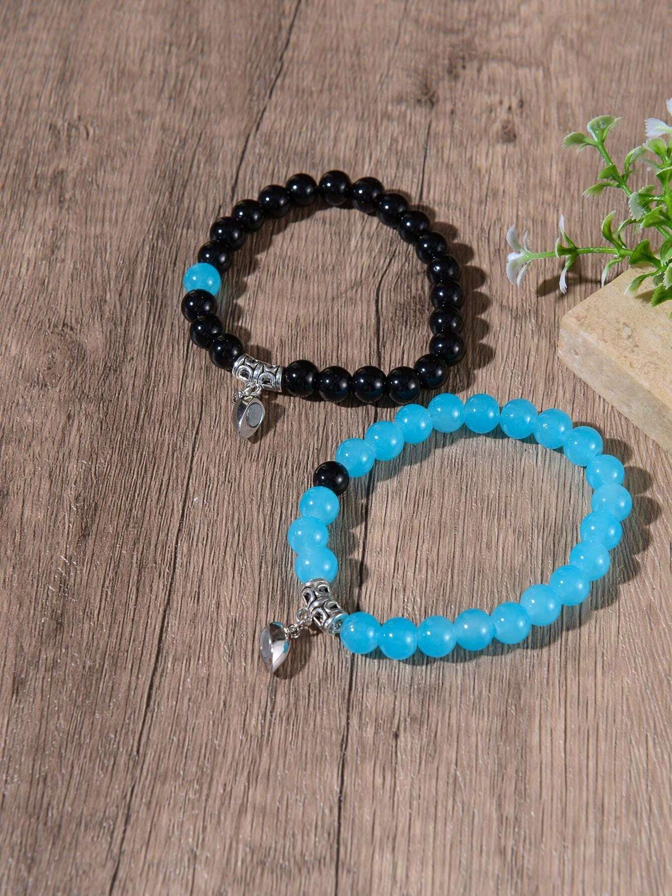 10904 1b-016 conjunto 2 piezas Pulsera con cuenta magnético con accesorio de corazón