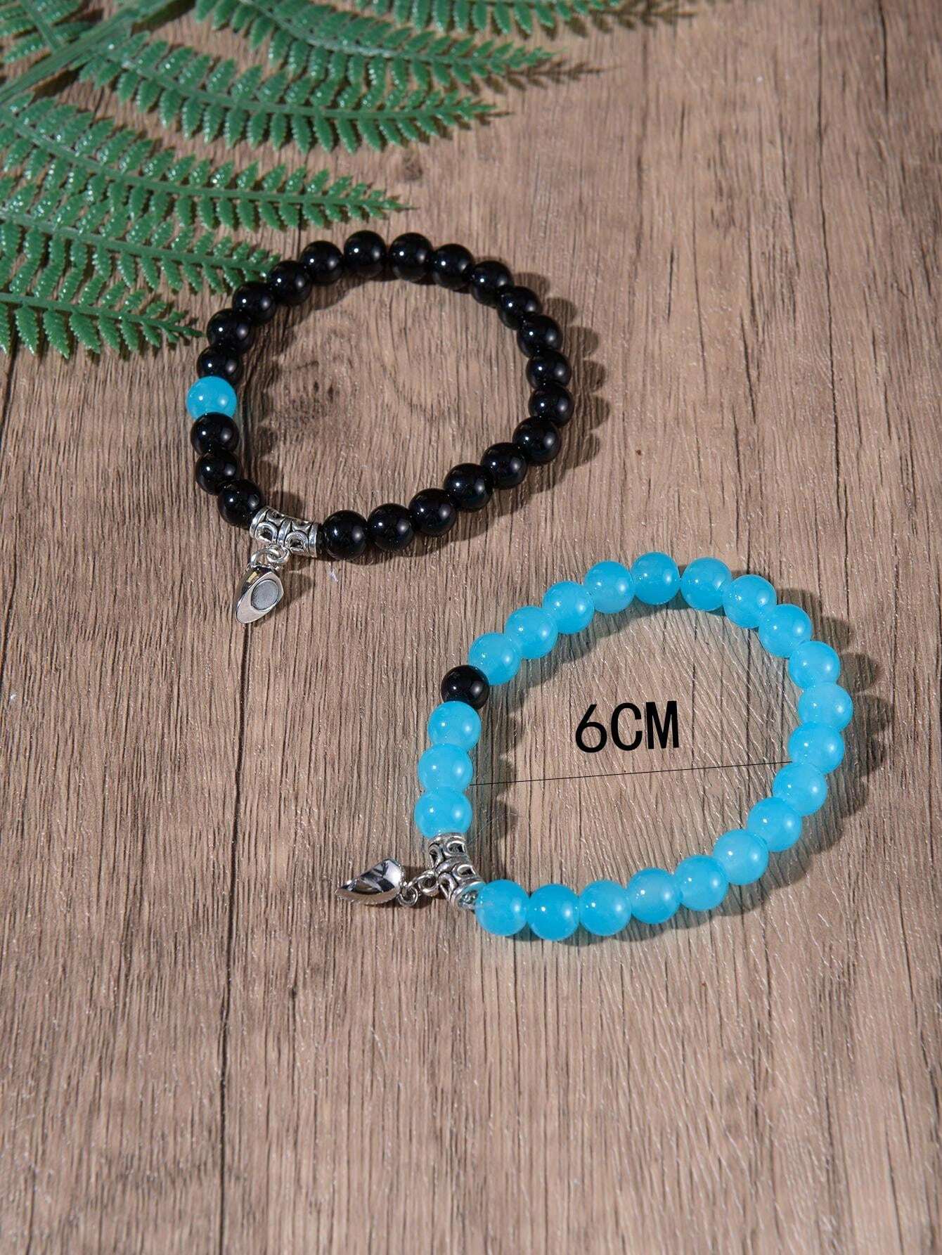 10904 1b-01-15 conjunto 2 piezas Pulsera con cuenta magnético con accesorio de corazón