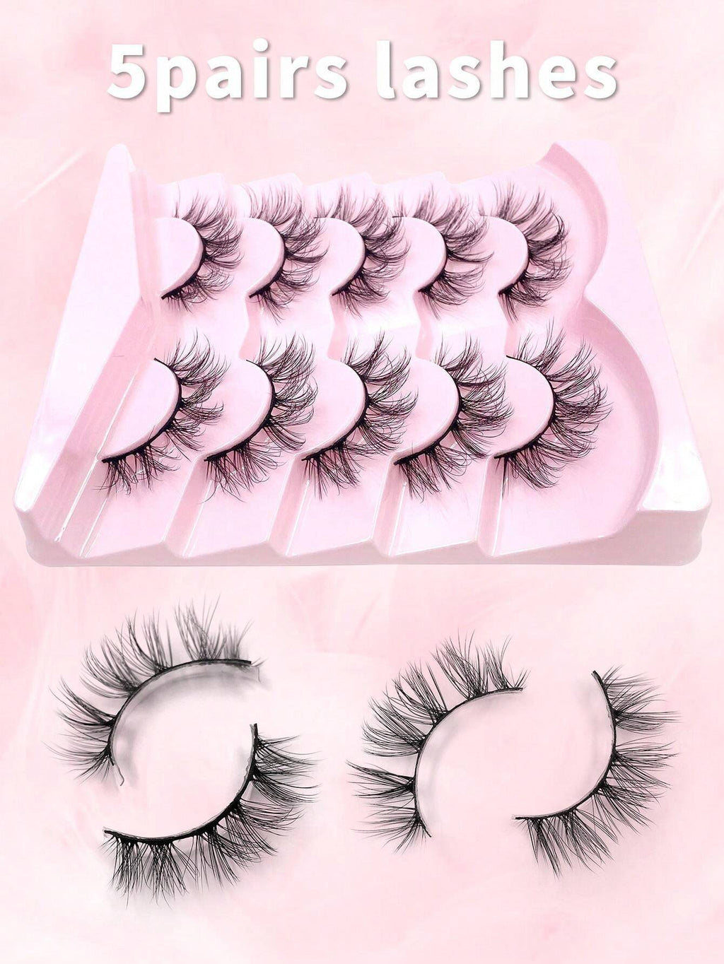 11012 1b-144 Cinco Pares De Pestañas Postizas 3d De Faux Visón Con Diseño Cruzado