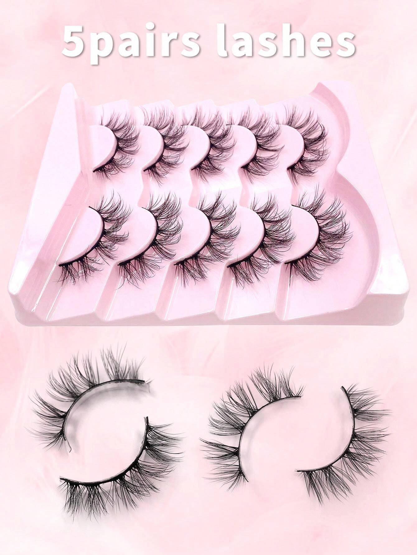 11012 1b-144 Cinco Pares De Pestañas Postizas 3d De Faux Visón Con Diseño Cruzado