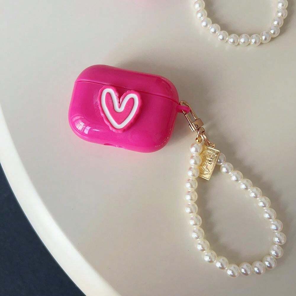 9635 b01-33 Estuche De Protección Rosa Con Diseño De Cadena De Corazón Y Perlas Para Airpods