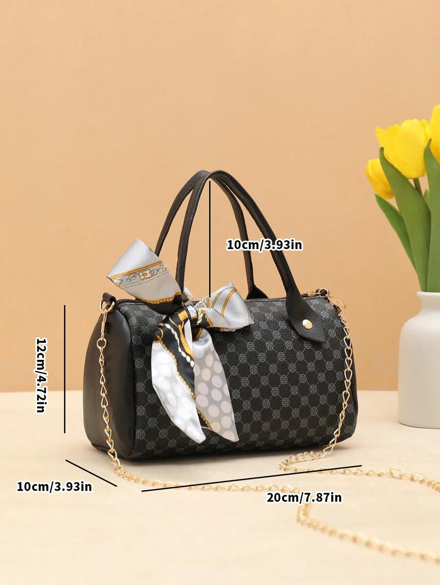 14915 1c-03-13 Bolso De Mano Chain & Scarf Print