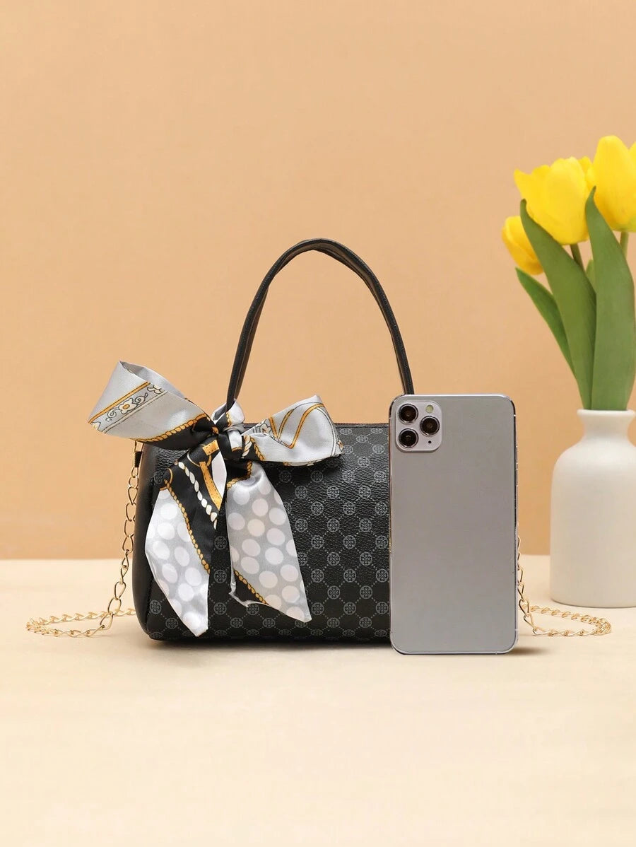 14915 1c-03-13 Bolso De Mano Chain & Scarf Print