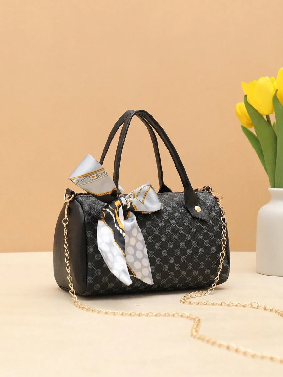 14915 1c-03-13 Bolso De Mano Chain & Scarf Print