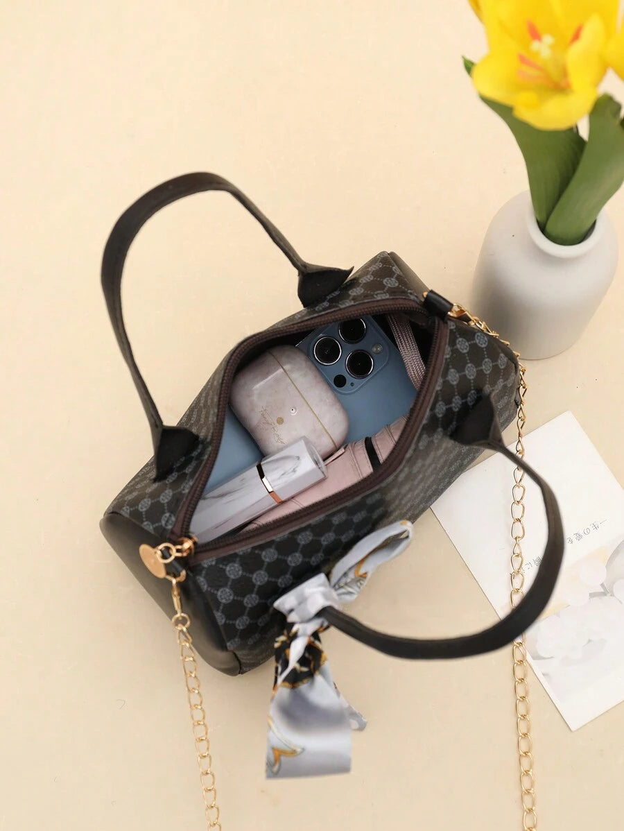 14915 1c-03-13 Bolso De Mano Chain & Scarf Print