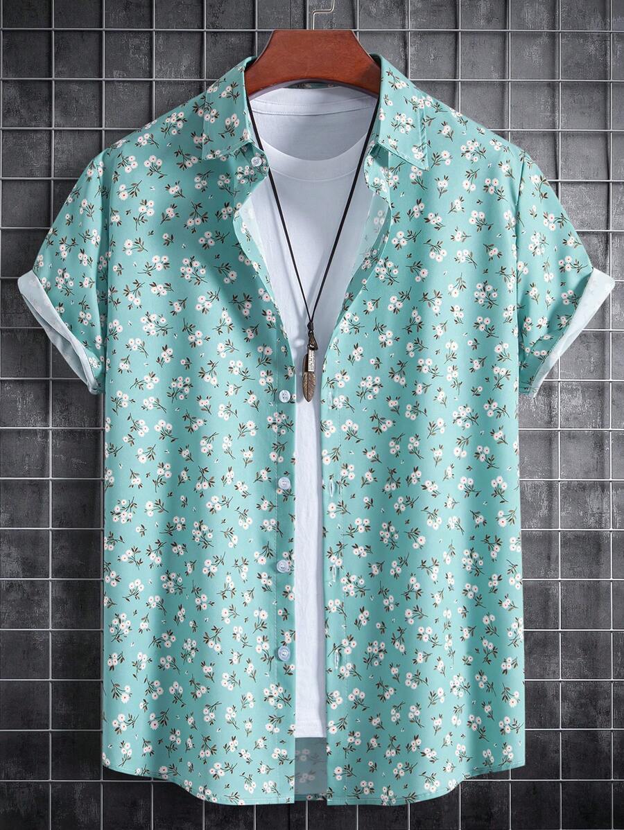 13803 1a-075 Camisa De Manga Corta Para Hombres Con Diseño Floral Pequeño