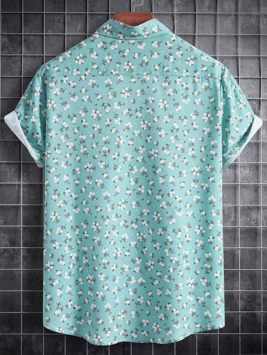 13803 1a-075 Camisa De Manga Corta Para Hombres Con Diseño Floral Pequeño