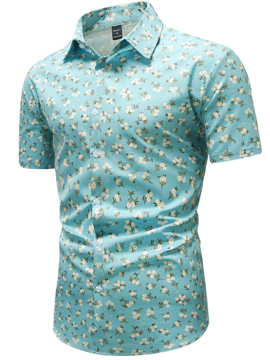 13803 1a-075 Camisa De Manga Corta Para Hombres Con Diseño Floral Pequeño