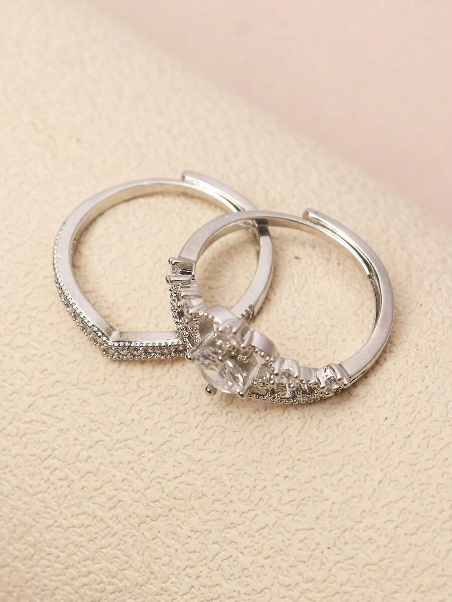 9388 a10-22 Dos Piezas Anillos De Pareja Decorados Con Circonias Cúbicas Elegantes Y De Moda Con Detalle De Corona Abierta