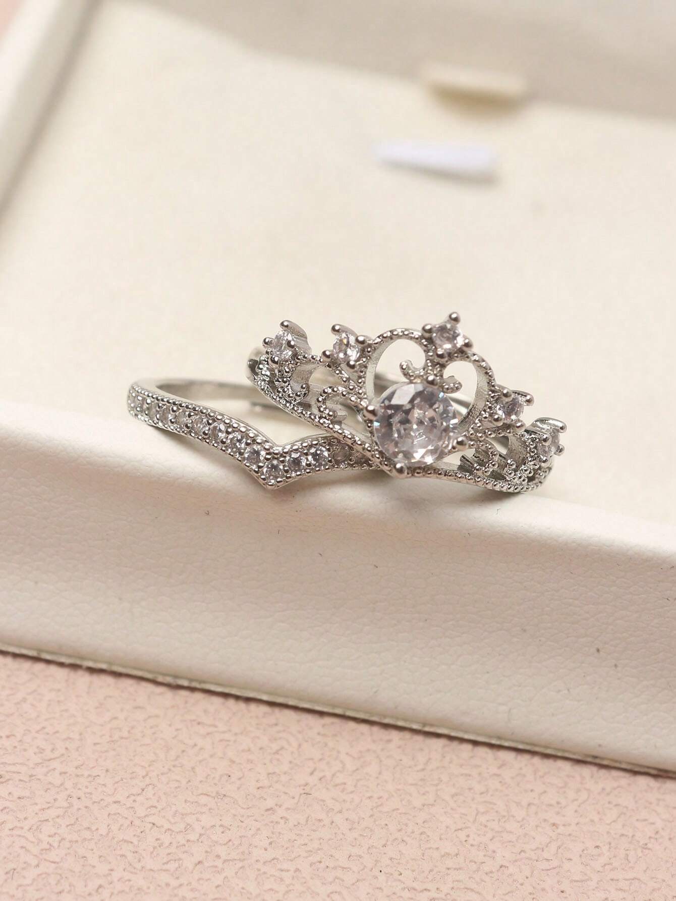 9388 a10-22 Dos Piezas Anillos De Pareja Decorados Con Circonias Cúbicas Elegantes Y De Moda Con Detalle De Corona Abierta