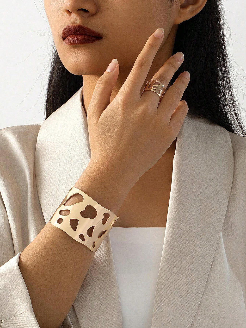 10056 1b-072 Set Conjunto De Pulsera Y Anillo Con Patrones