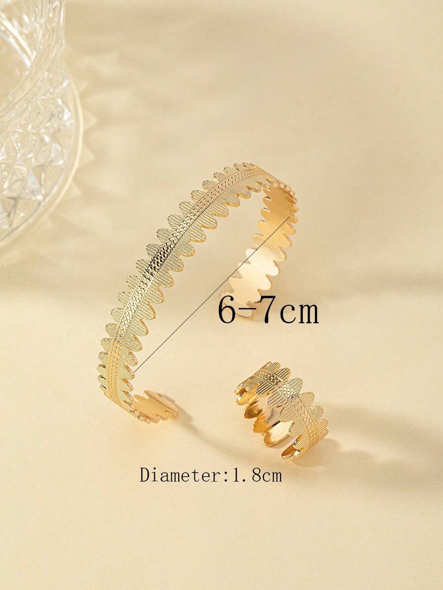 10040 1b-076 Juego De Pulseras y Anillos Geométricos Metálicos