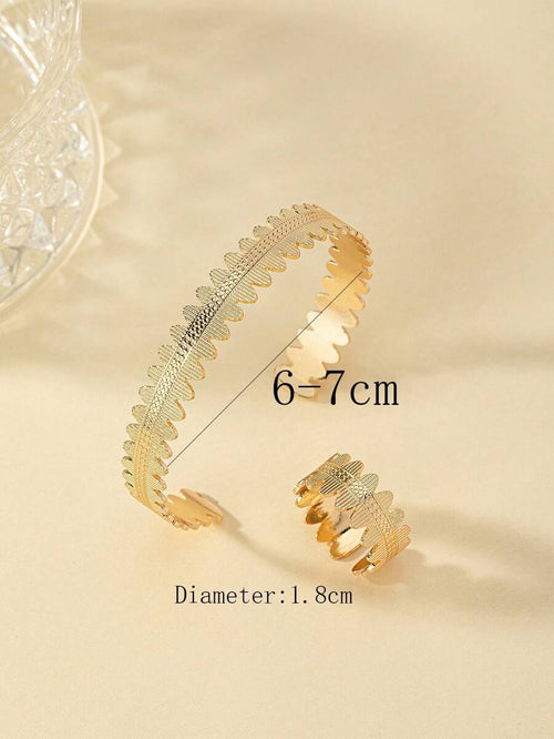 10040 1b-076 Juego De Pulseras y Anillos Geométricos Metálicos